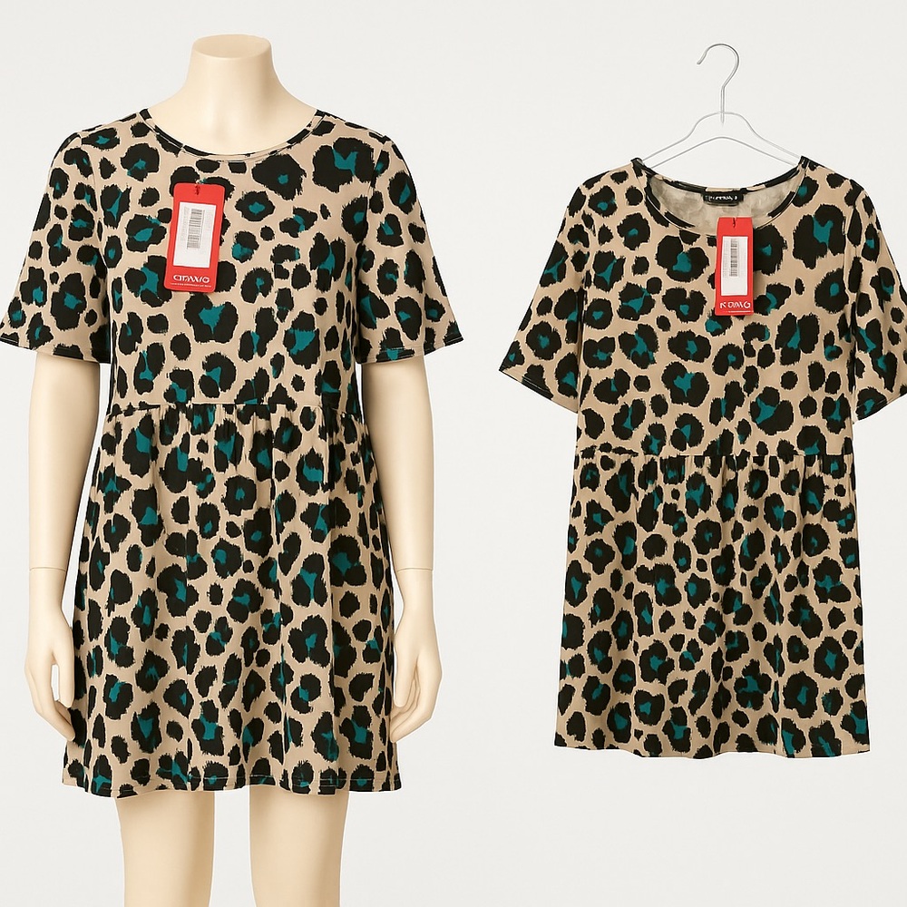 1009 Plus Leopard Print Smock Dress